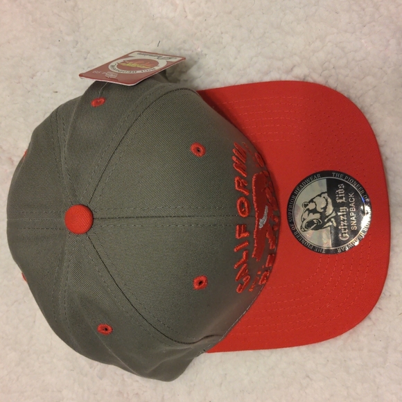 Grizzly Lids Gray California Republic Trucker Snapback W/Red Rim. O/S. NWT - Picture 7 of 7